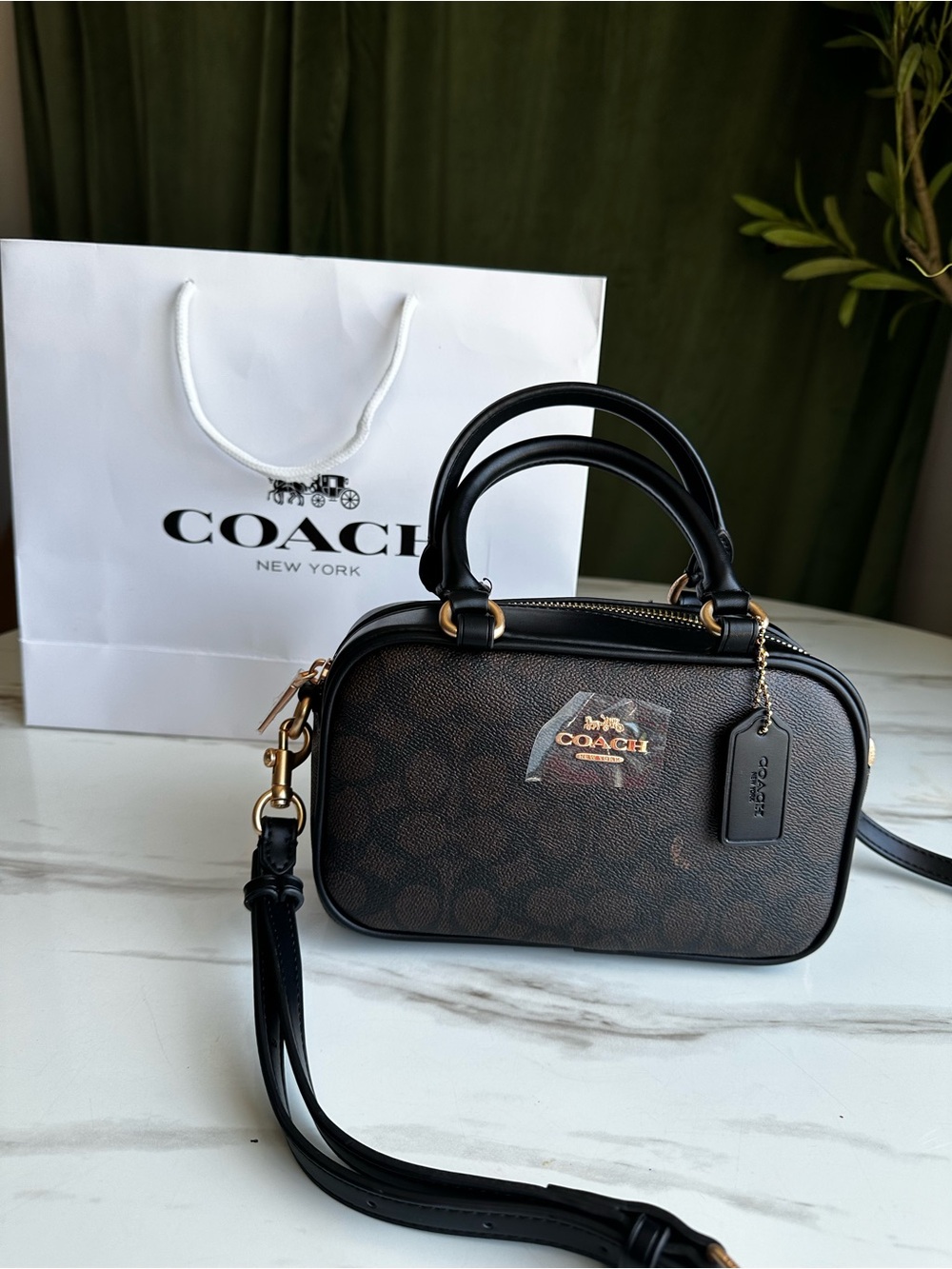 Coach Brown Signature Dome Crossbody Bag
